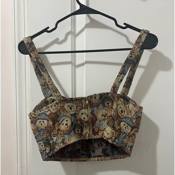 Cute Colorful Teddy Bear Zip up Crop Top - Picture 2 of 2